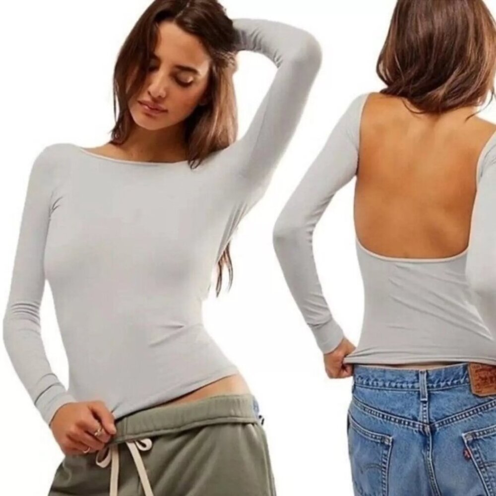 Intimately Free People‎ Lunar Rock Low Back Long Sleeve Top - M/L NWT